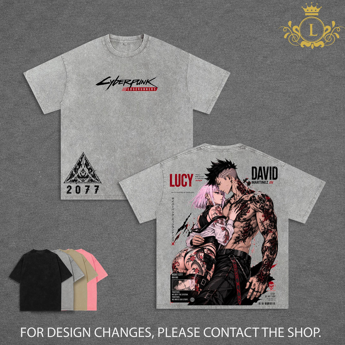 Lucy and David Cyberpunk Edgerunners Vintage Washed T Shirt, David Martinez Anime Graphic Tee, Night City Lovers Shirt, Japanese Irezumi Tattoo Art, Oversized Heavyweight Cotton Streetwear, Gothic Manga Tee, Unisex Cyberpunk Apparel, Anime Fan Gift