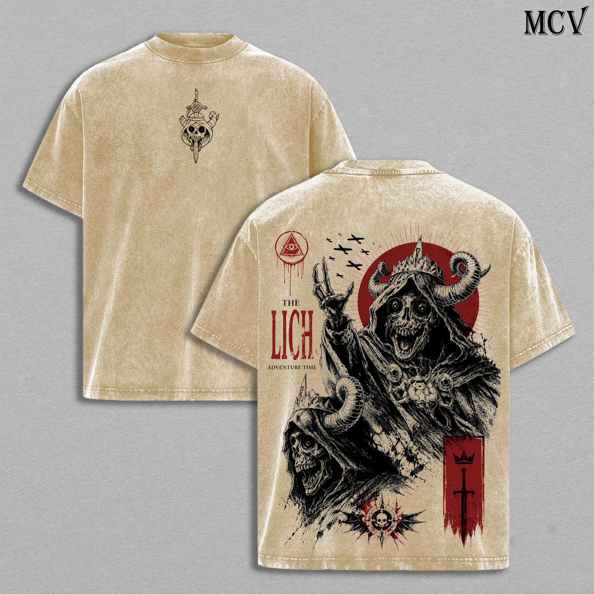 The Lich Adventure Time Vintage Washed Oversized T-Shirt, Dark Fantasy Cartoon Villain Graphic Tee, Double Printed Skull King Artwork, Heavy Cotton Streetwear, Unisex Retro Grunge Shirt