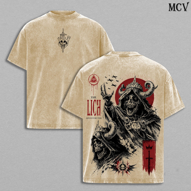 The Lich Adventure Time Vintage Washed Oversized T-Shirt, Dark Fantasy Cartoon Villain Graphic Tee, Double Printed Skull King Artwork, Heavy Cotton Streetwear, Unisex Retro Grunge Shirt
