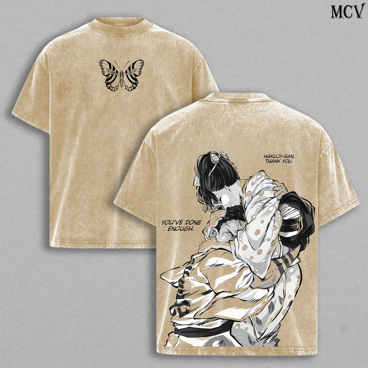 Akaza vs Koyuki Demon Slayer Kimetsu no Yaiba T-Shirt Menswear Top Heavy Cotton Underwear Double Printed Vintage Washed Tee Oversize Unisex Anime Manga Streetwear Retro Graphic Tee Gift for Fans