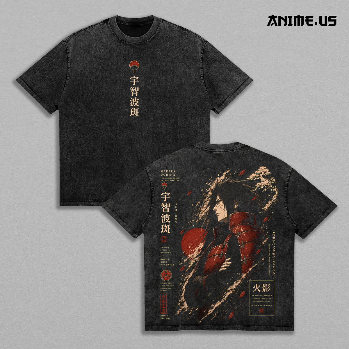 Madara Uchiha Naruto Legendary Shinobi Anime Graphic Vintage Shirt, Eternal Mangekyo Sharingan Uchiha Clan Double Printed Tee Heavyweight Cotton Streetwear