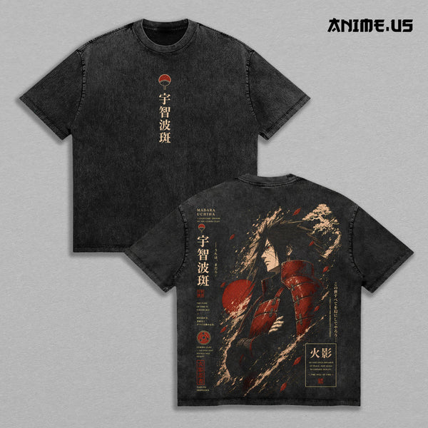 Madara Uchiha Naruto Legendary Shinobi Anime Graphic Vintage Shirt, Eternal Mangekyo Sharingan Uchiha Clan Double Printed Tee Heavyweight Cotton Streetwear