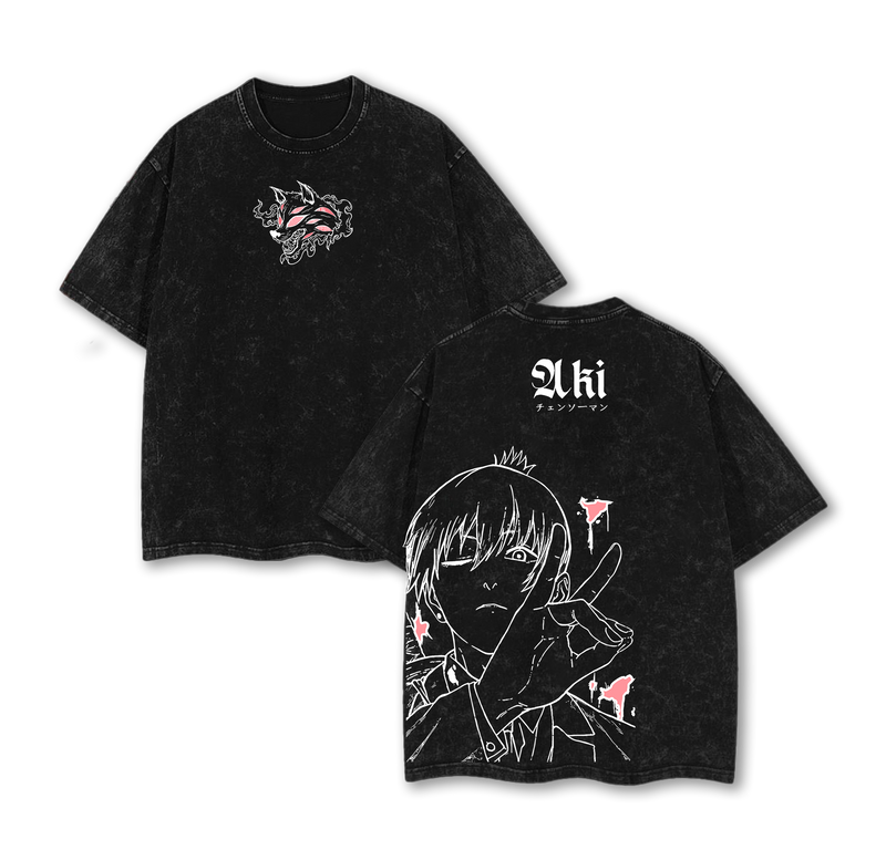 Aki Hayakawa Tee Washed – Chainsaw Man The Movie: Reze Arc Vintage Oversized Heavy Cotton Anime Manga T-Shirt