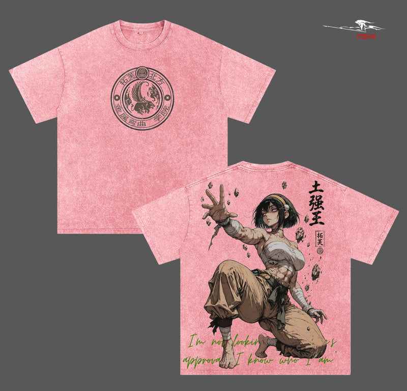 Toph Beifong Avatar: The Last Airbender Cartoon Double Printed Vintage Washed Tee Unisex Oversize Heavyweight Cotton T-shirt for Cartoon Fans and Lovers