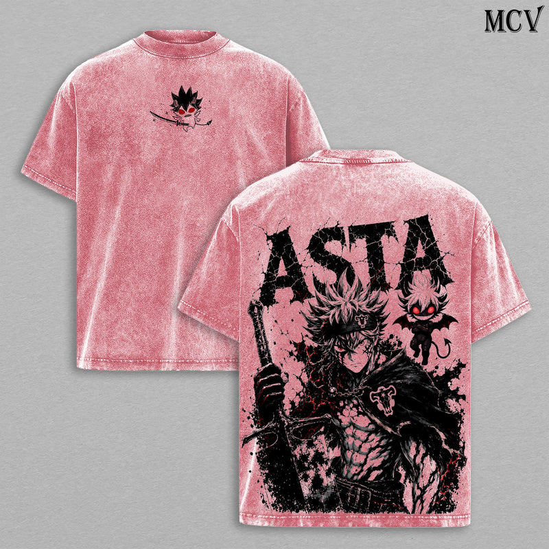 Asta Black Clover Tee - Asta Vintage Washed T-Shirt | Anti Magic Knight | Black Bulls Anime Manga Graphic Tee | Heavy Cotton Unisex Oversized Streetwear Top