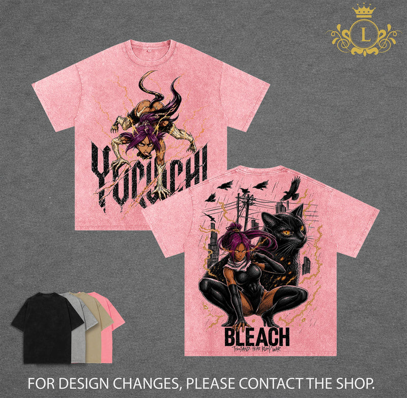 Yoruichi Shihouin T-Shirt, Black Cat Thunder Goddess Anime Graphic Tee, Back Print Vintage 90s Anime Shirt, Graphic Tees Men, Trendy Tshirts, Men's T Shirts, Bleach Streetwear, Unisex Cotton Distressed Tee, Merch For Men