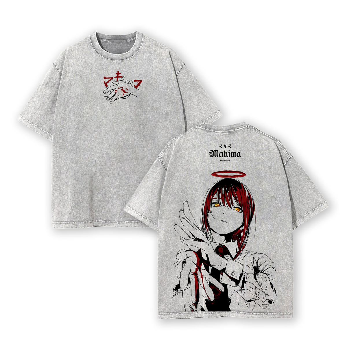 Makima Chainsaw Man Washed T-Shirt – Double Sided Vintage Anime Streetwear Tee