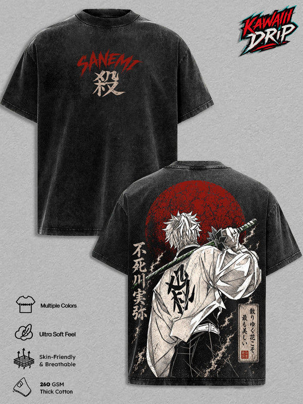 Sanemi Shinazugawa Vintage Washed T-Shirt - Sanemi Anime Graphic Te, Kimetsu no Yaiba Heavyweight Cotton Oversized Shirt Unisex Manga Streetwear Top Demon Slayer Fan Gift