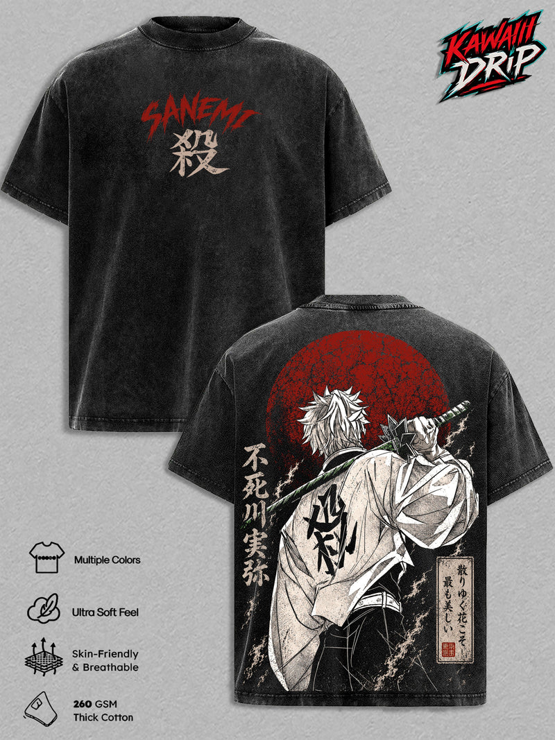 Sanemi Shinazugawa Vintage Washed T-Shirt - Sanemi Anime Graphic Tee, Kimetsu no Yaiba Heavyweight Cotton Oversized Shirt Unisex Manga Streetwear Top Demon Slayer Fan Gift