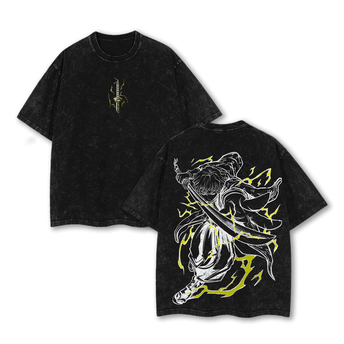 Zenitsu Thunder Breathing Vintage Oversized Washed T-Shirt – Heavy Cotton Graphic Tee Inspired by Demon Slayer