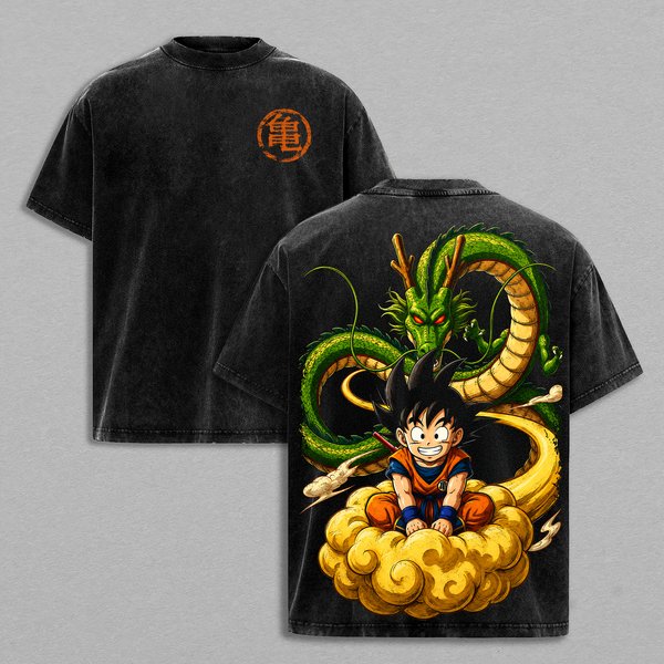 Kid ''Gokuuu'' DBZ Vintage Washed T-Shirt - DBZ Graphic Tee Oversized Anime Streetwear Top Cotton Tshirt Classic Menswear Clothes Apparel Gift for DBZ Fans Men & Women