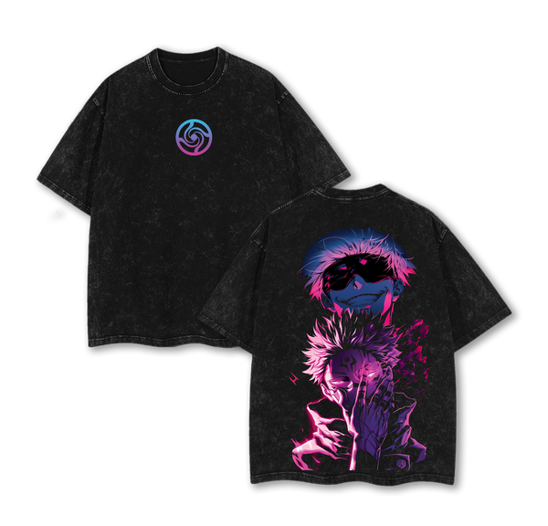 Jujutsu Kaisen Vintage Tee – Gojo Satoru x Ryomen Sukuna Oversized Wash T-Shirt, Heavy Cotton JJK Anime Shirt