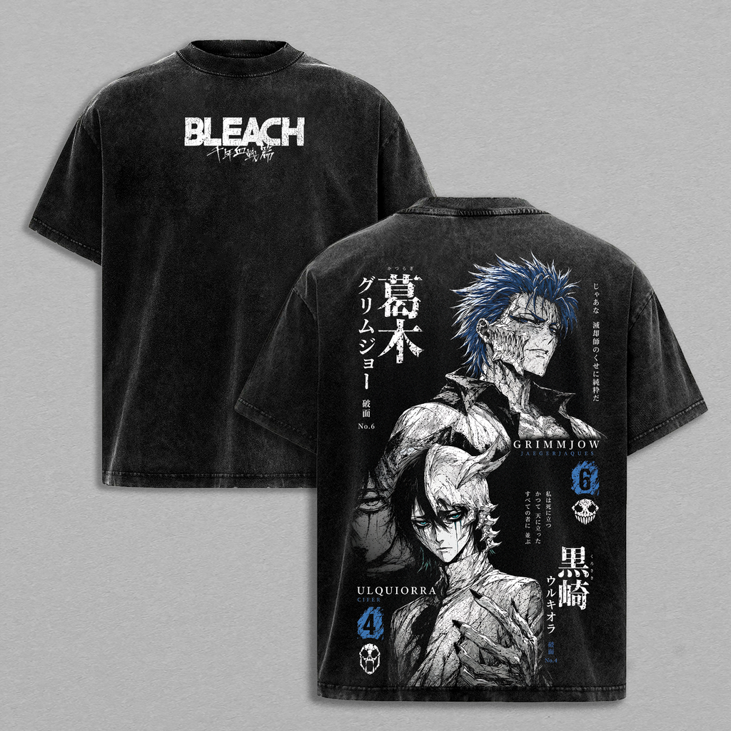 Grimmjow Jaegerjaquez & Ulquiorra Cifer Vintage T-Shirt - Espada Bleach Anime Double Printed Vintage Clothes Washed Tee Unisex Oversized Anime Manga Washed Heavyweight Cotton T-Shirt