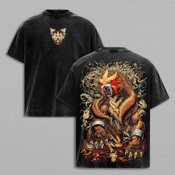 Retro Vintage Limited Edition Entei Eruption - Pokemon Anime Double Printed Vintage Washed Tee Unisex Oversize Anime Manga Washed Heavyweight Cotton T-shirt