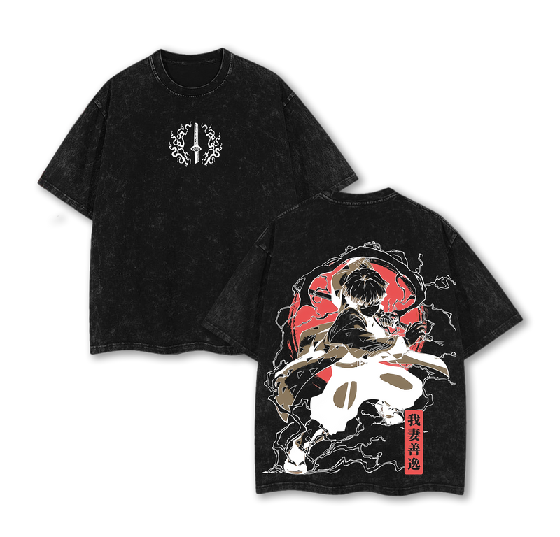Zenitsu Agatsuma T-Shirt – Demon Slayer Washed Oversized Anime Tee, Vintage Cotton