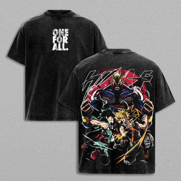 All Might, Deku, Bakugo Vintage Washed Oversized T-Shirt & Hoodie, Tank Top, Sweatshirt, My Hero Academia Hero Trio Graphic, Distressed Streetwear Unisex