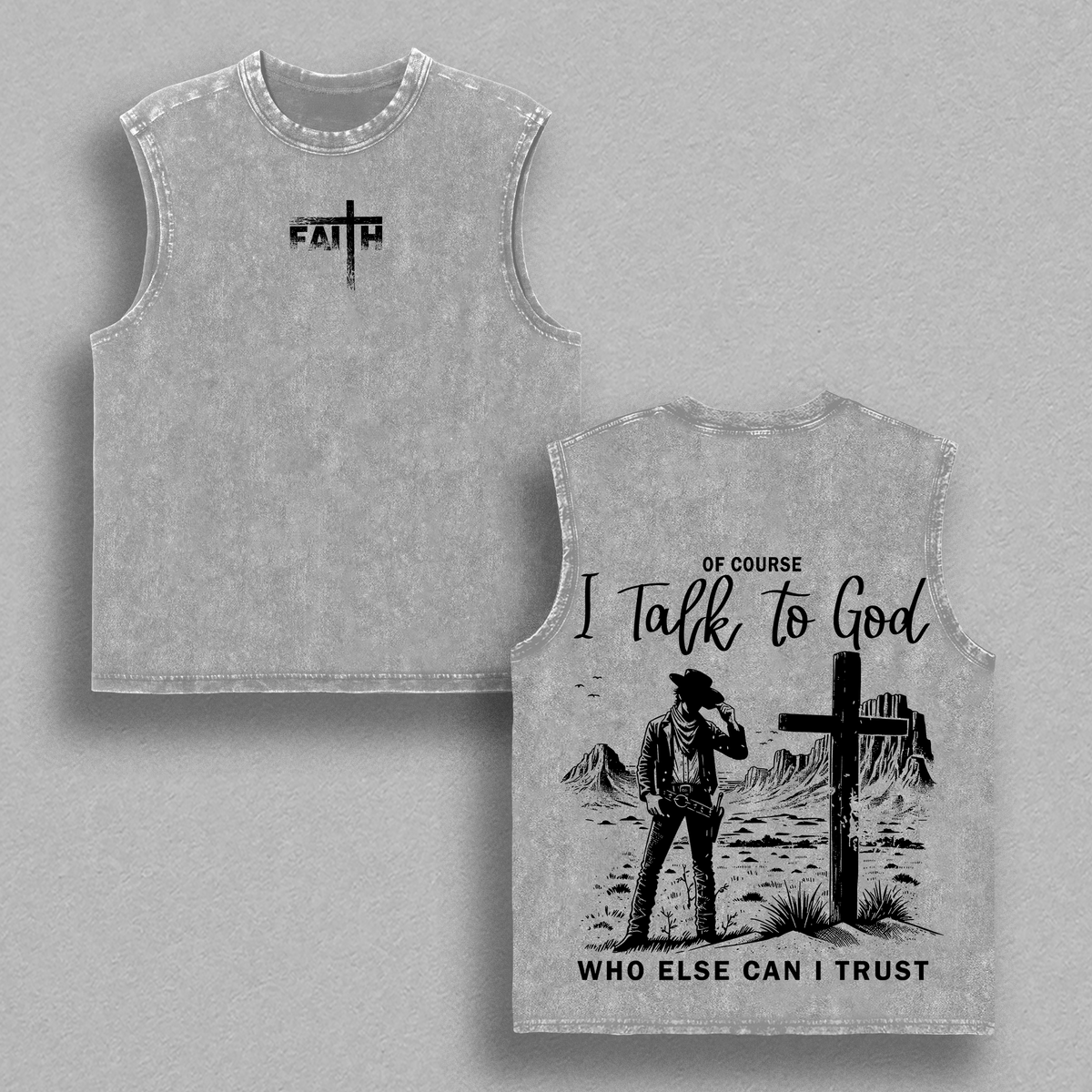 I Talk to God T Shirt Christian Cowboy Vintage Washed Oversized Faith Graphic Tee Cross Western Streetwear Heavy Cotton Religious Inspiration Shirt for Men Women Jesus Apparel