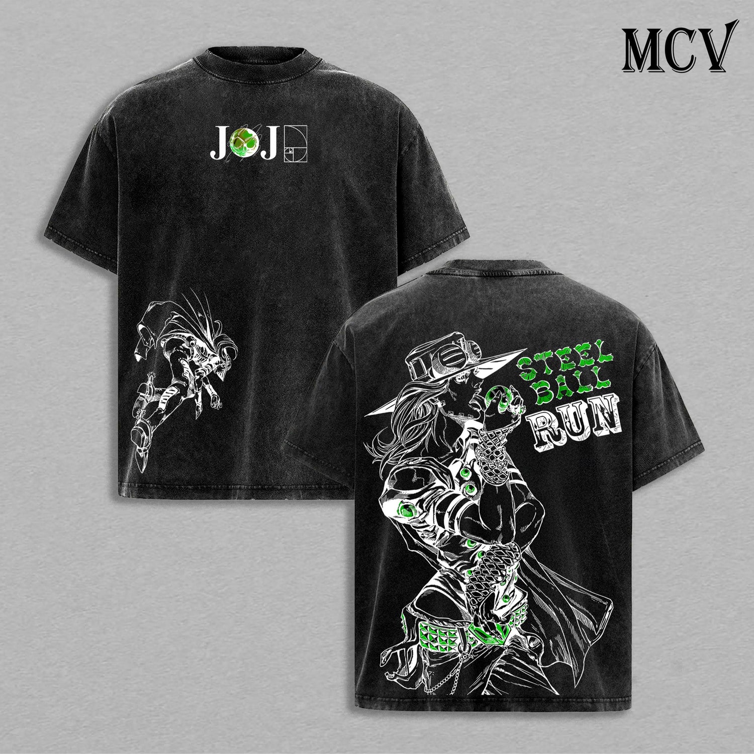 JoJo Steel Ball Run Anime Vintage Washed T-Shirt, Gyro Zeppeli Graphic Tee, Manga Streetwear Heavy Cotton Shirt
