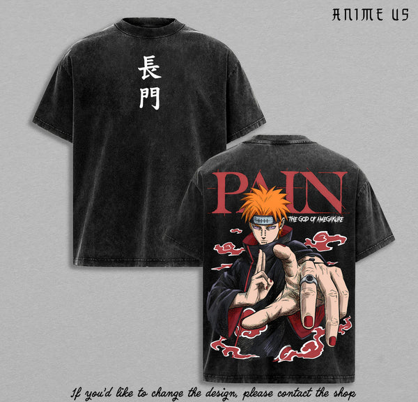 Pain Naruto Shippuden Vintage Washed T-Shirt | Nagato Rinnegan Akatsuki Graphic Tee | Anime Streetwear Oversized Heavy Cotton Shirt | Manga Gift for Naruto Fans