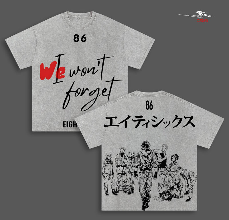86 Eighty-Six We Won’t Forget Anime Double Printed Vintage Washed Tee Unisex Oversize Anime Manga Washed Heavyweight Cotton T-shirt