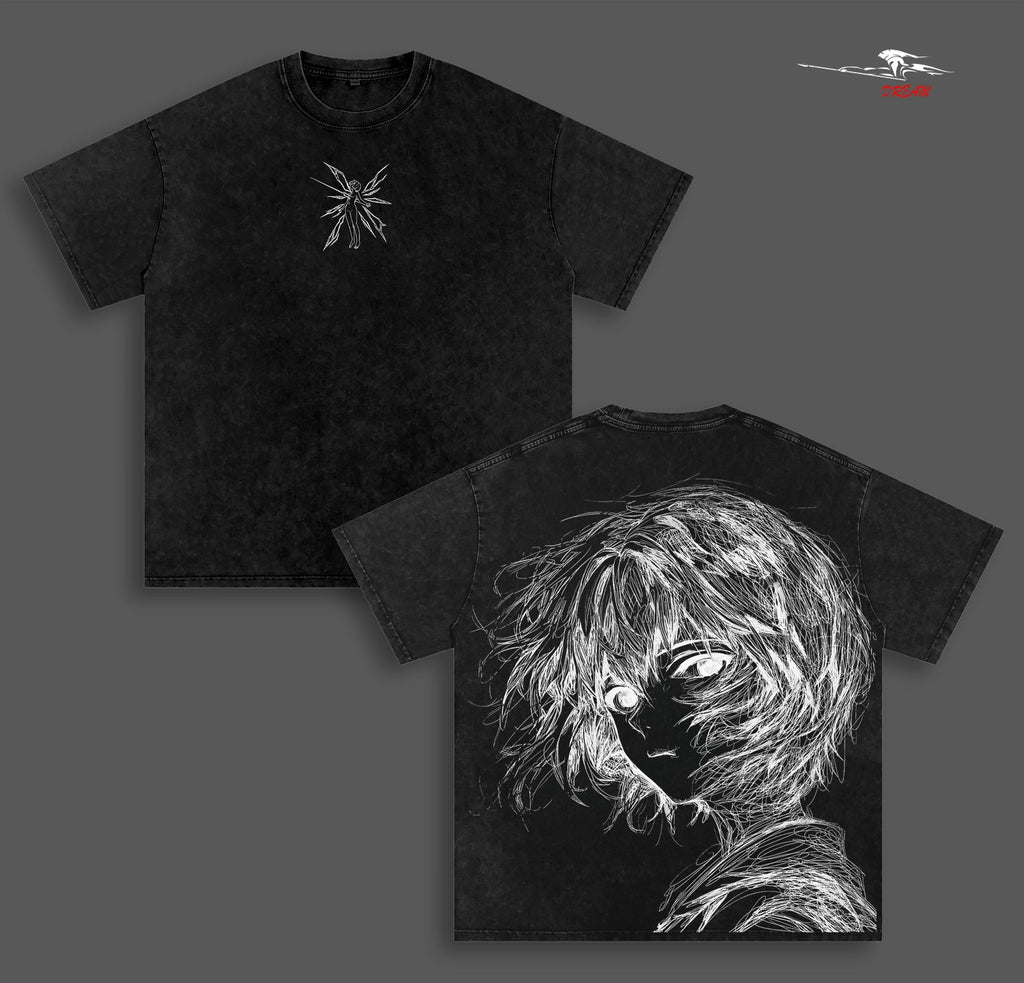 Rei Ayanami Neon Genesis Evangelion Anime Double Printed Vintage Washed Tee Unisex Oversize Anime Manga Washed Heavyweight Cotton T-shirt