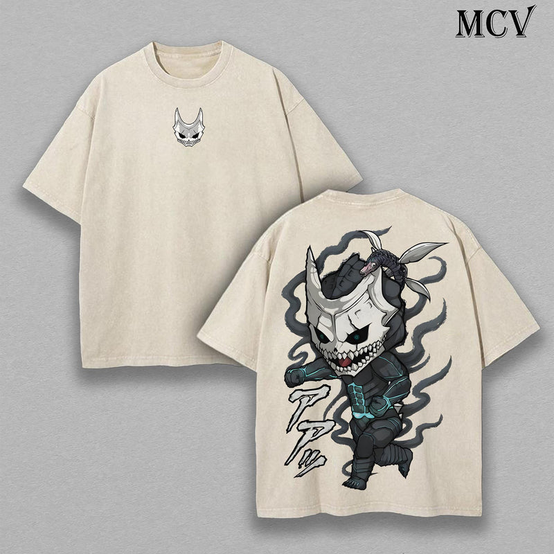 Kaiju No. 8 Chibi Tee – Vintage Washed Anime T-Shirt, Oversized Graphic Tee, Soft Cotton Manga Streetwear, Retro Japanese Aesthetic, Unisex Casual Outfit, Gift for Kaiju No. 8 Fans