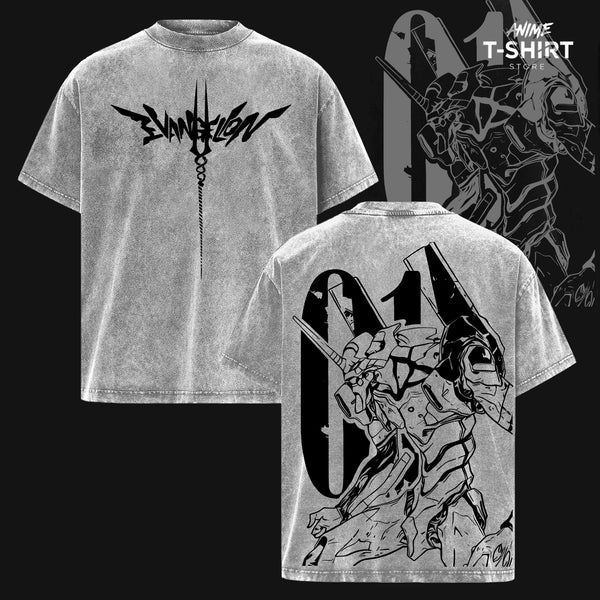 Evangelion Unit-01 – Neon Genesis Evangelion Acid Washed Graphic Tee, Oversize Heavy Cotton Anime Shirt, Vintage Manga Streetwear, Unisex Casual Wear, Anime Merch, Daily Wear