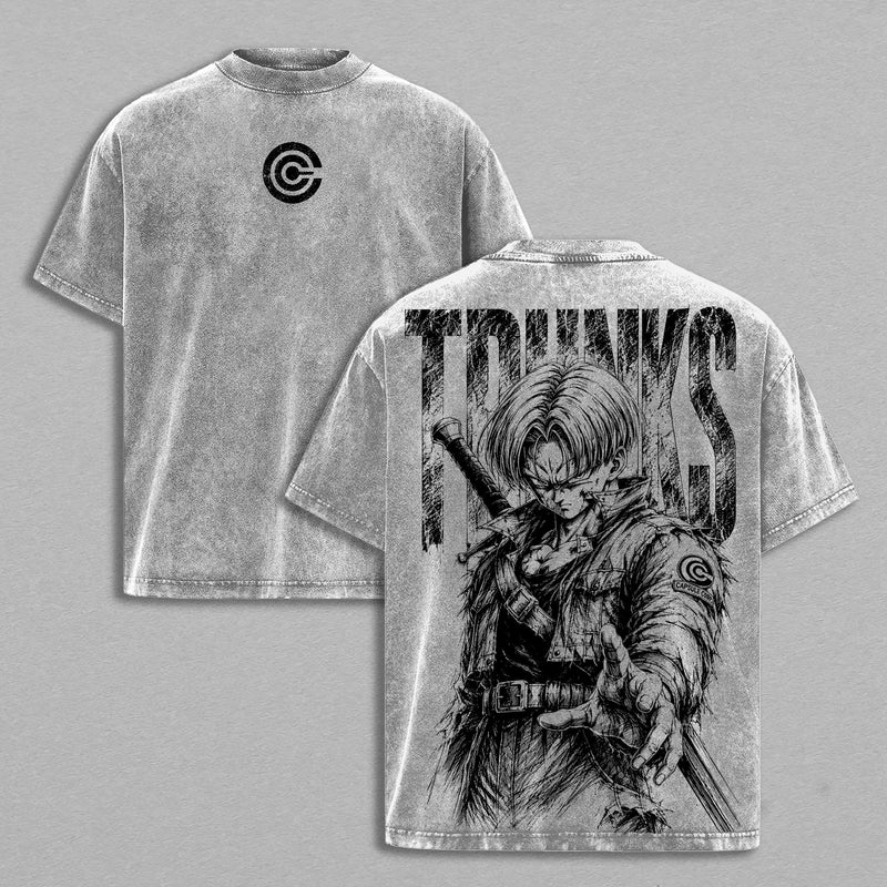 Future Trunks DBZ Tee – Future Trunks Vintage Washed T-Shirt | Capsule Corp | SuperSaiyan Warrior | Sword of Hope | DBZ Anime Manga Graphic Tee | Heavy Cotton Unisex Oversized Streetwear Top
