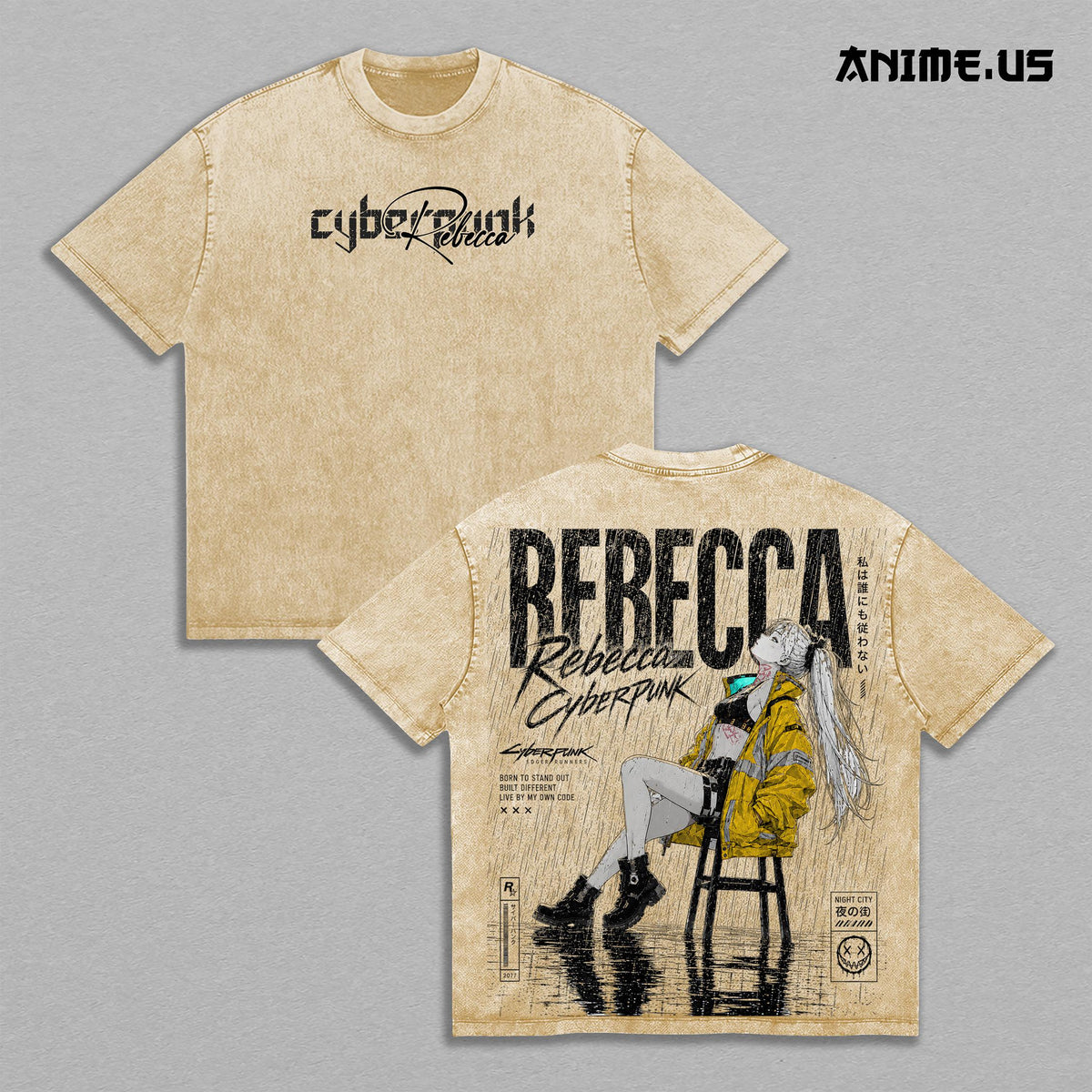 Rebecca Cyberpunk Edgerunners Vintage Washed T-Shirt | Night City Anime Girl Graphic Tee | Oversized Heavyweight Streetwear