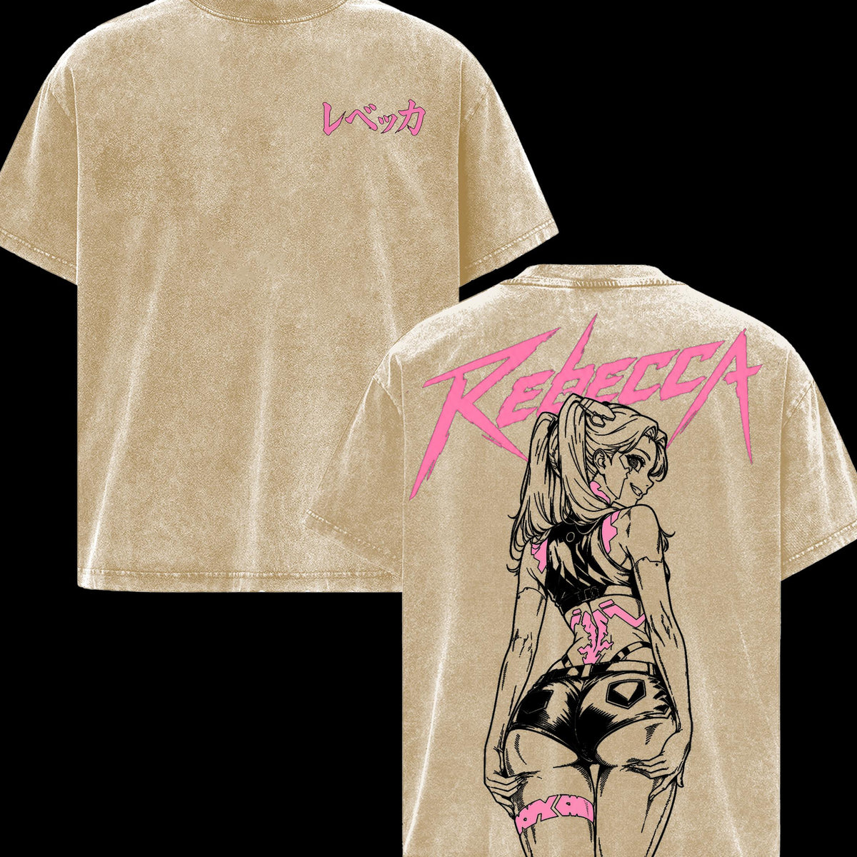 Rebecca Cyberpunk Edgerunners Double Sided Graphic Tee, Oversized Vintage Washed Anime T-Shirt, Soft Cotton Round Neck Menswear Unisex Streetwear, Gift for Anime Fans