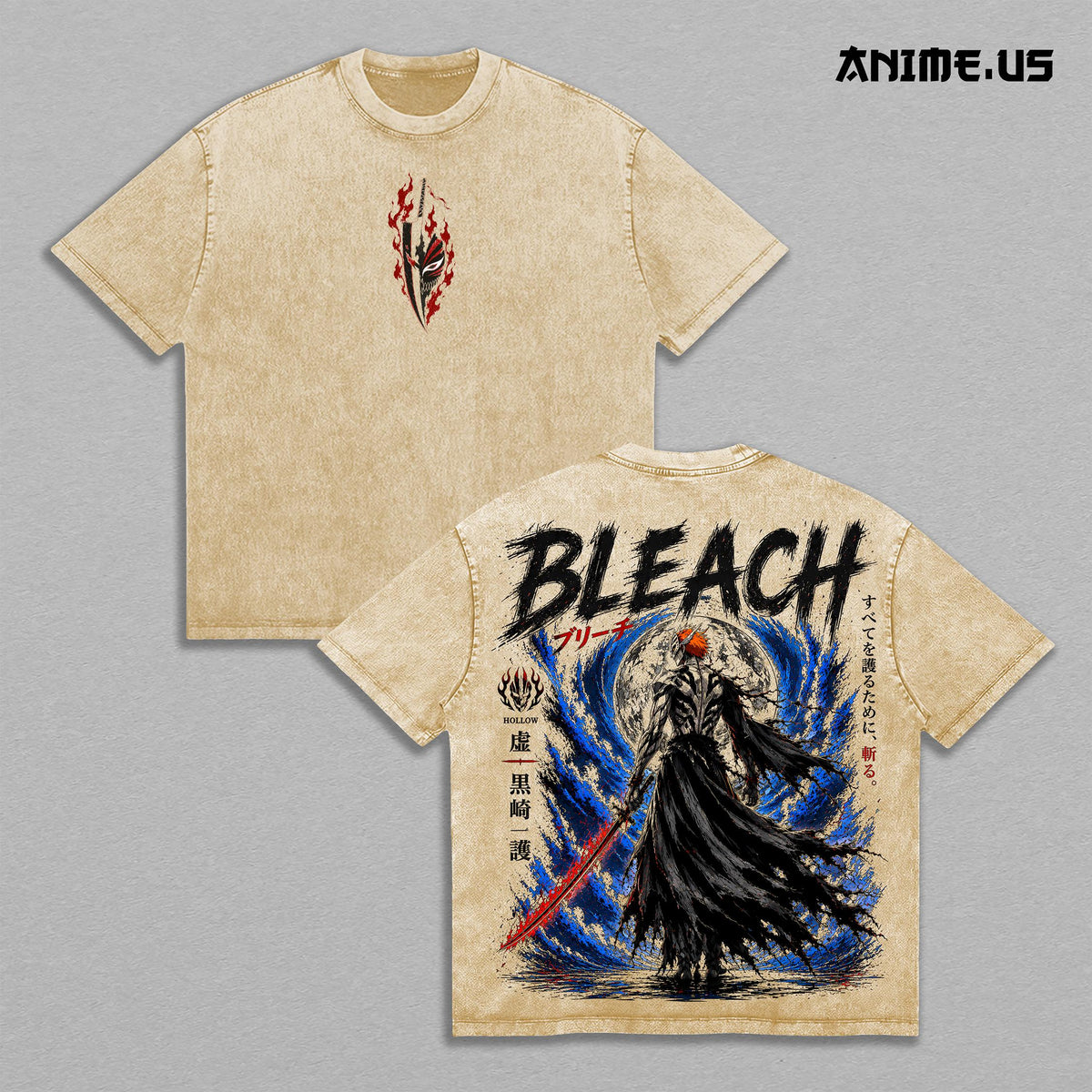 Ichigo Kurosaki Hollow Bleach T-Shirt | Bankai Soul Reaper Thousand-Year Blood War Anime | Vintage Washed Oversized Graphic Tee