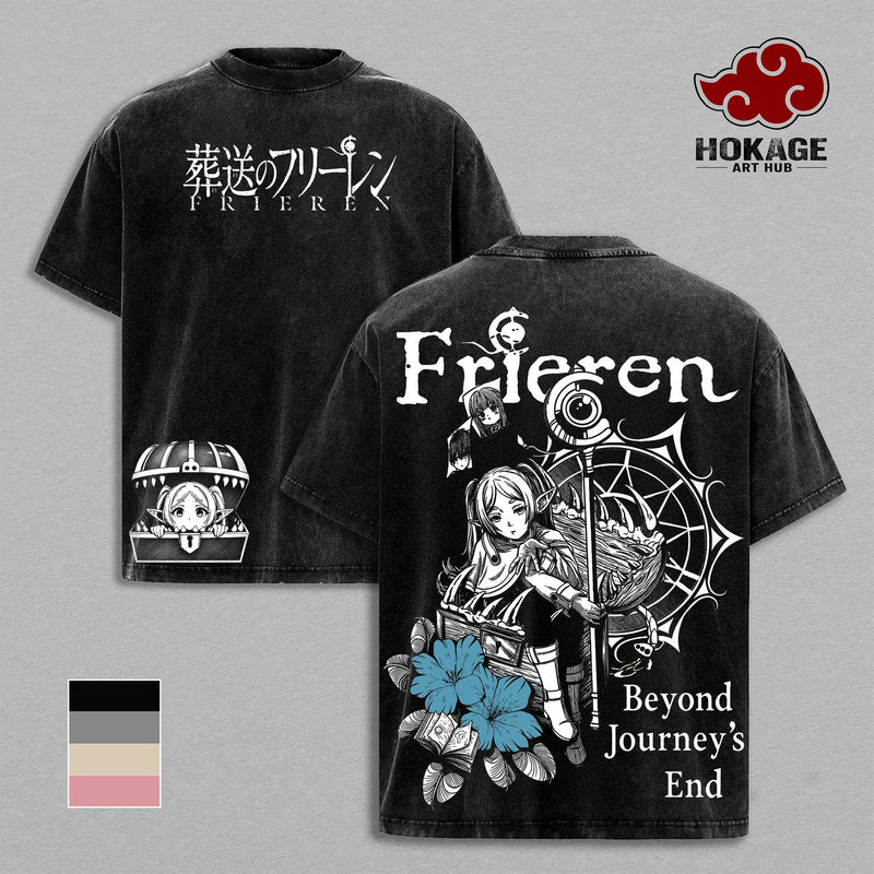 Frieren Washed Tee, Beyond Journey's End Anime Graphic Tee, Oversized Y2K Bootleg Vintage Washed Shirt, Heavyweight Streetwear For Men, Japanese Retro Manga Unisex Streetwear, Gift For Anime Lovers And Frieren Fans