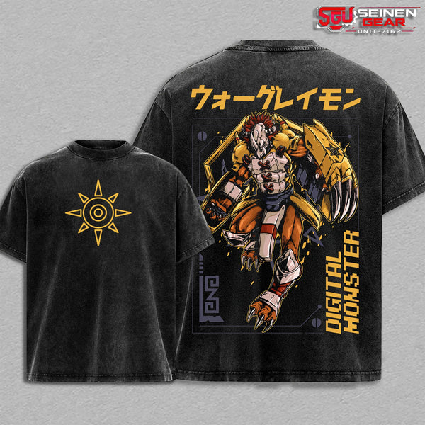Digimon Adventure WarGreymon Vintage Washed Oversized T-Shirt Hoodie Sweatshirt, Mega Level Anime Graphic Tee, Heavy Cotton Casual Streetwear Outfit, Gift for Him Her