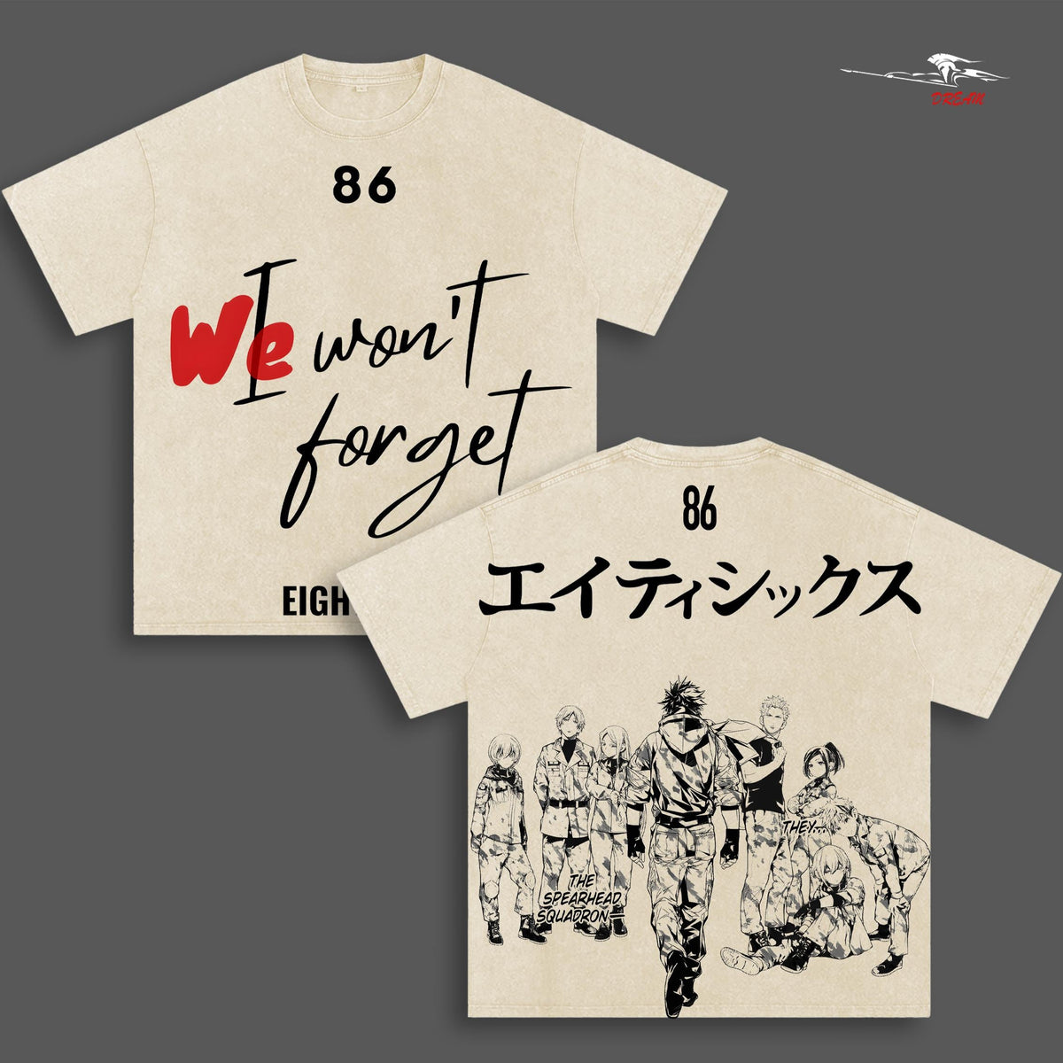 86 Eighty-Six We Won’t Forget Anime Double Printed Vintage Washed Tee Unisex Oversize Anime Manga Washed Heavyweight Cotton T-shirt
