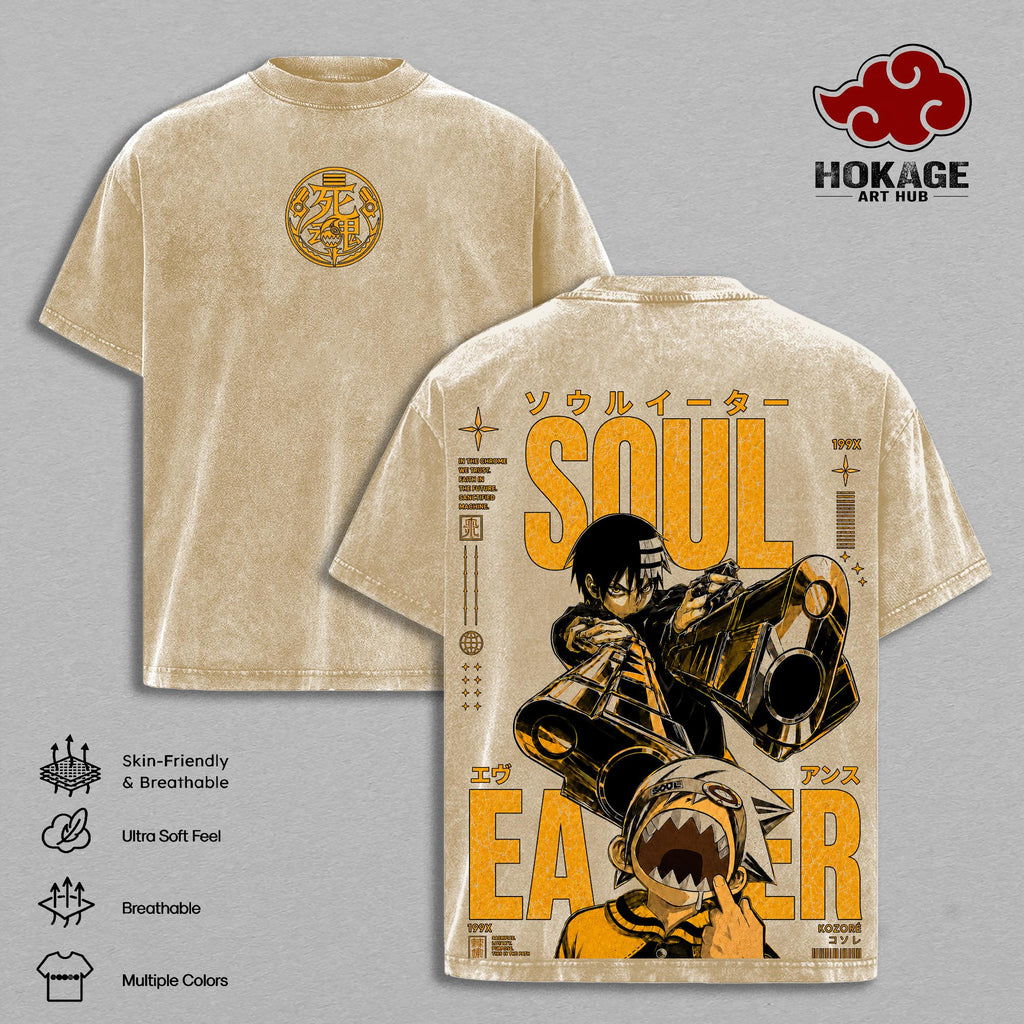 Soul Eater Evans Maka Albarn Vintage Washed T-Shirt Anime Graphic Tee Meister Weapon Streetwear Oversized Shirt Gift for Soul Eater Fans
