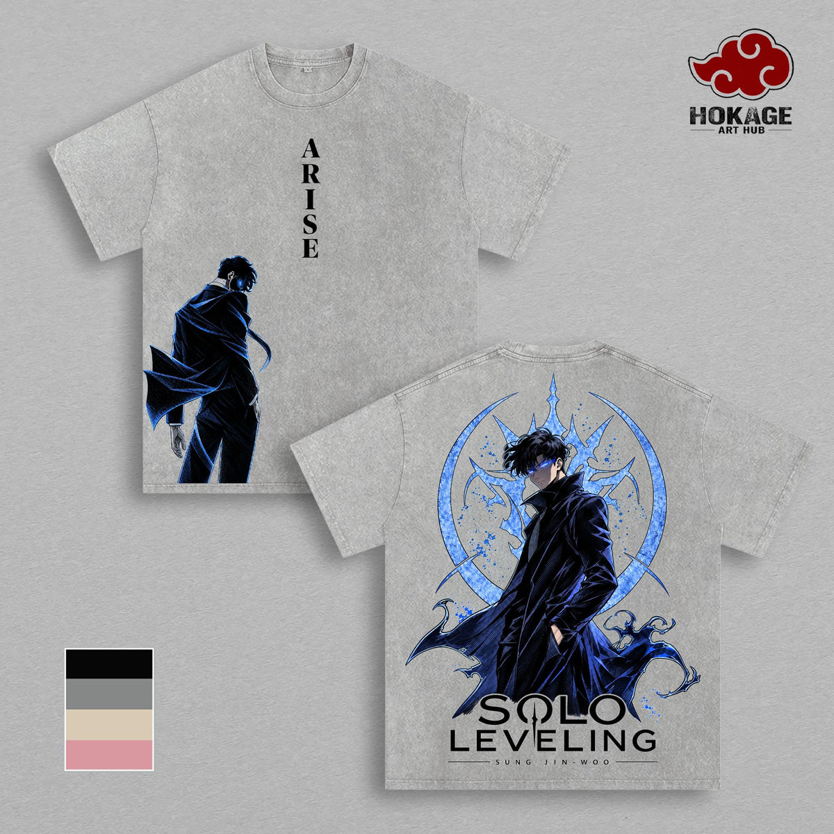 Sung Jin-Woo Solo Leveling T-Shirt, Shadow Monarch Graphic Tee, Vintage Washed Anime Shirt, Oversized Heavyweight Cotton Tee, Manga Streetwear