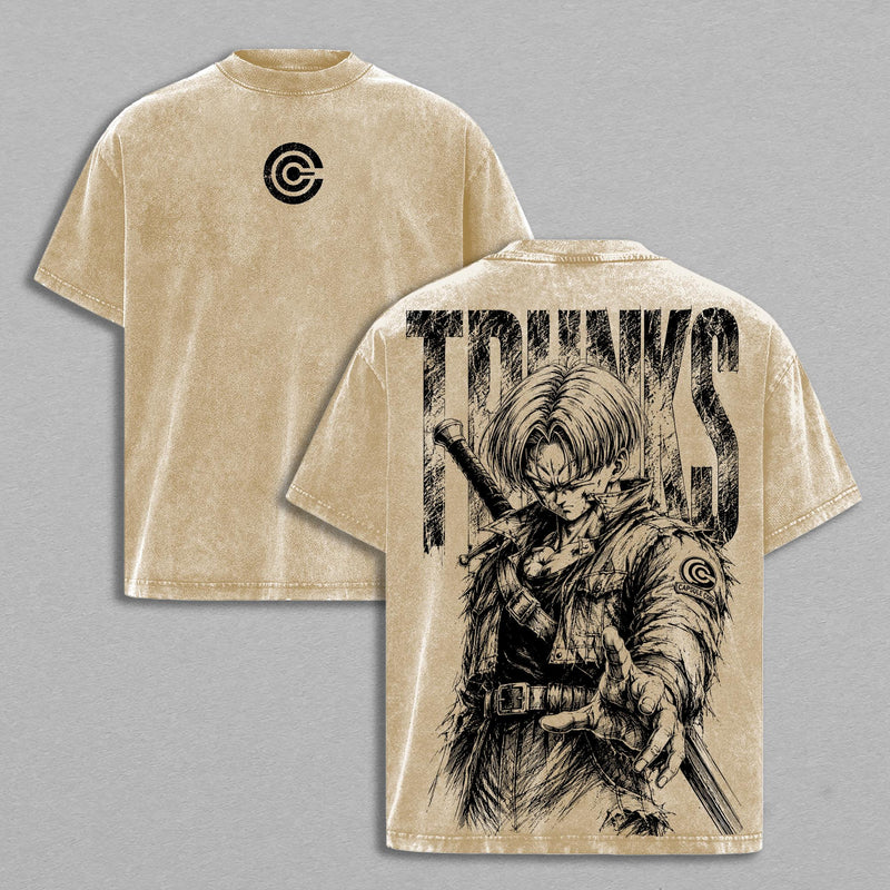 Future Trunks DBZ Tee – Future Trunks Vintage Washed T-Shirt | Capsule Corp | SuperSaiyan Warrior | Sword of Hope | DBZ Anime Manga Graphic Tee | Heavy Cotton Unisex Oversized Streetwear Top