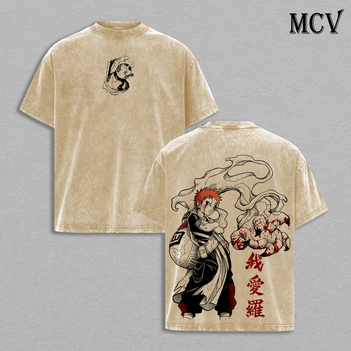 Gaara Ver.2 - Naruto Anime Double Printed Vintage Washed Tee