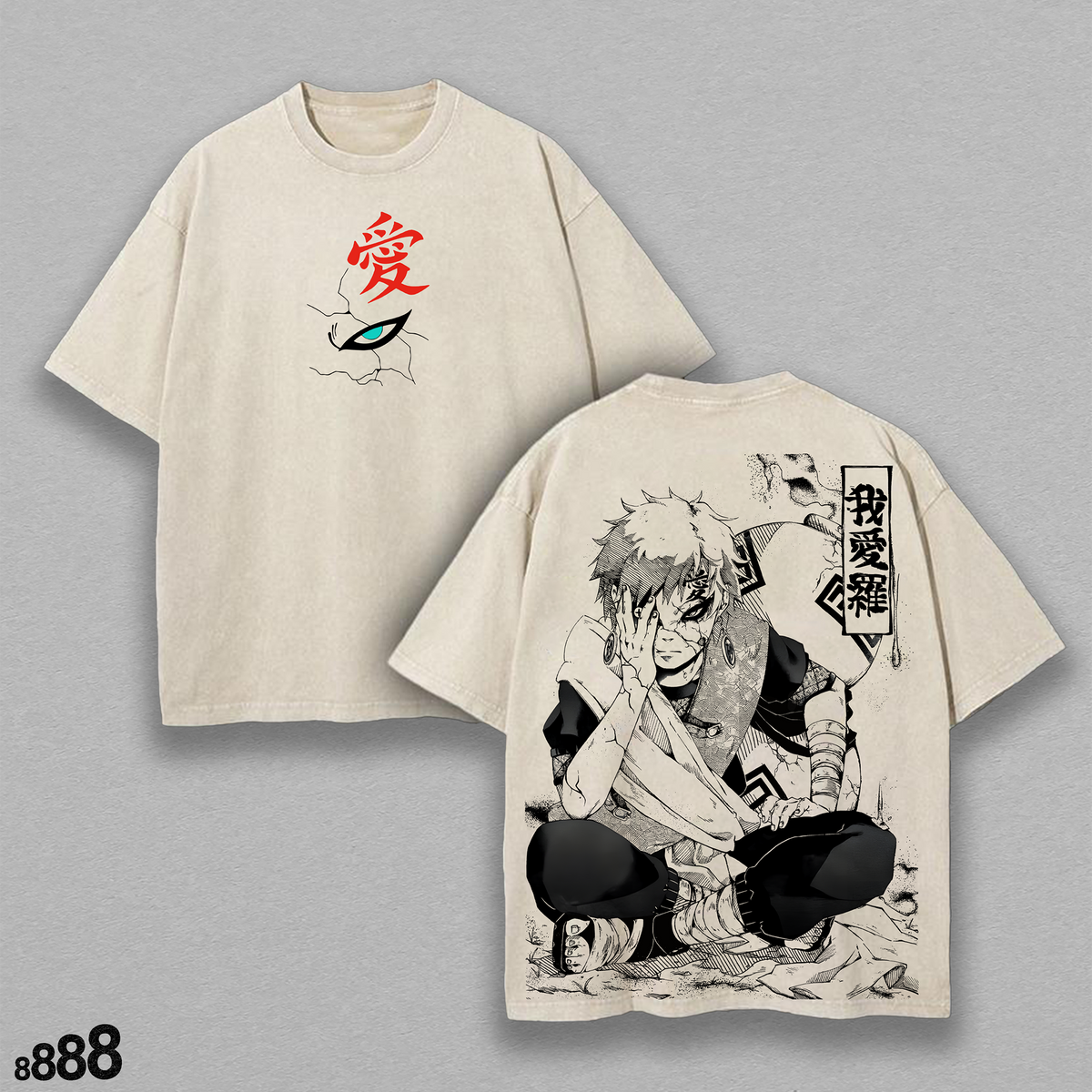 Gaara Ver.1 - Naruto Anime Double Printed Vintage Washed Tee