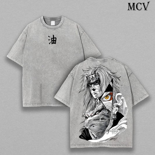Jiraiya Ver.1 - Naruto Anime Double Printed Vintage Washed Tee