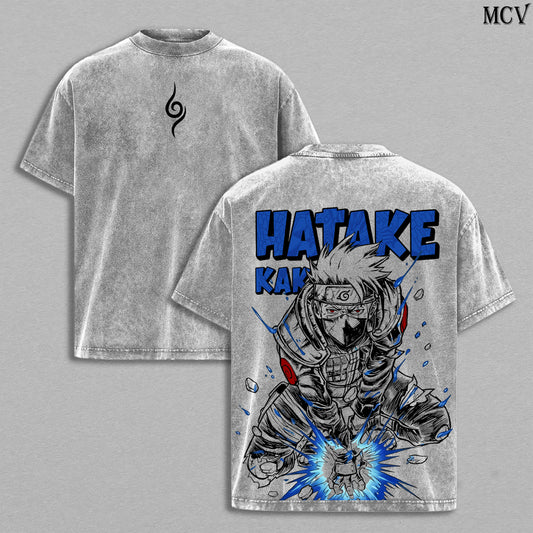 Kakashi Hatake – Naruto Shippuden Anime Double Printed Vintage Washed Tee