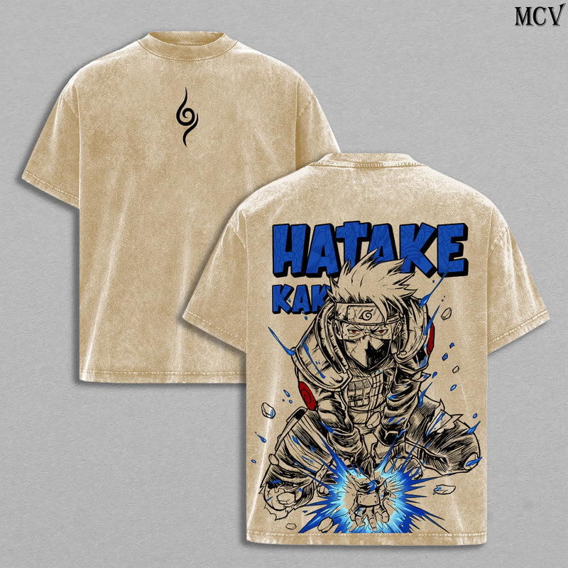 Kakashi Hatake – Naruto Shippuden Anime Double Printed Vintage Washed Tee