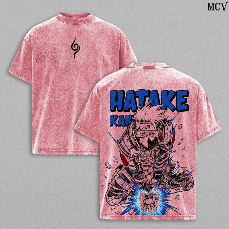 Kakashi Hatake – Naruto Shippuden Anime Double Printed Vintage Washed Tee