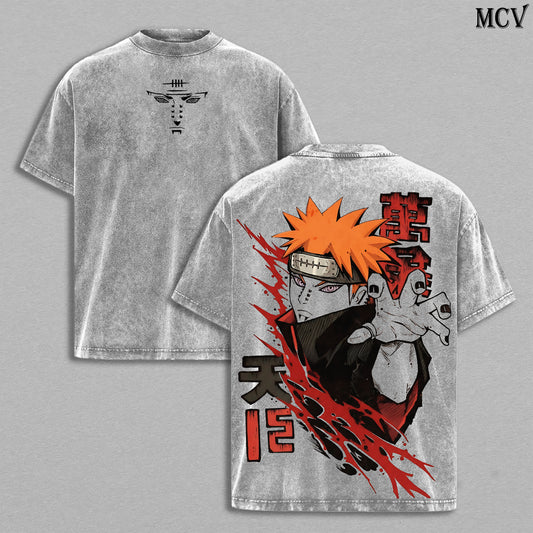 Pain (Nagato) - Naruto Anime Double Printed Vintage Washed Tee