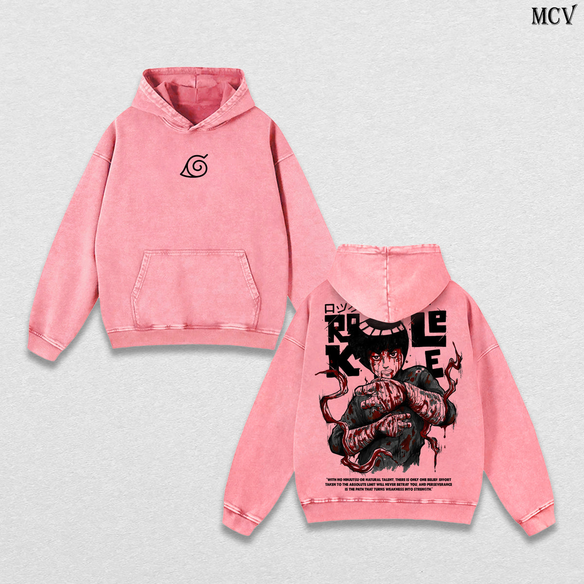 Rock Lee – Naruto Shippuden – Vintage Washed Heavyweight Cotton Hoodie Anime Streetwear