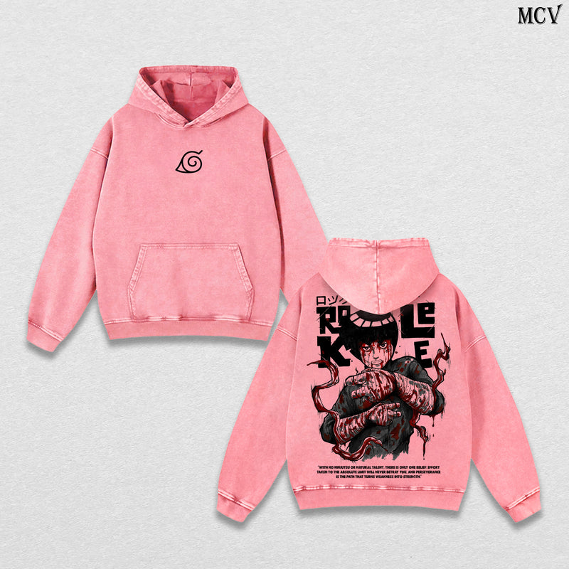 Rock Lee – Naruto Shippuden – Vintage Washed Heavyweight Cotton Hoodie Anime Streetwear