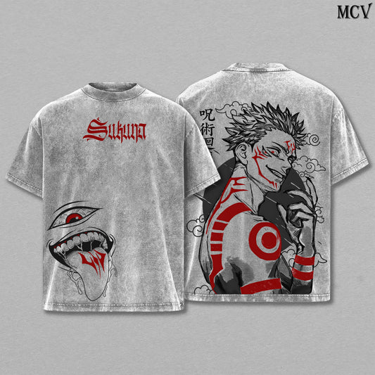 Ryomen Sukuna – Jujutsu Kaisen – Vintage Washed Heavyweight Cotton Anime Graphic T-Shirt Japanese Manga Streetwear Tee