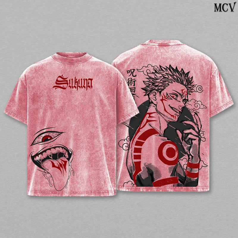 Ryomen Sukuna – Jujutsu Kaisen – Vintage Washed Heavyweight Cotton Anime Graphic T-Shirt Japanese Manga Streetwear Tee