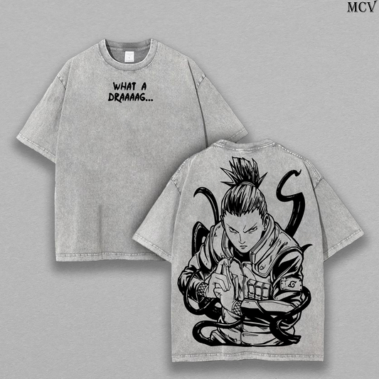 Lazy Genius Shikamaru Nara – Naruto Shippuden – Vintage Washed Heavyweight Cotton Anime Streetwear Tee