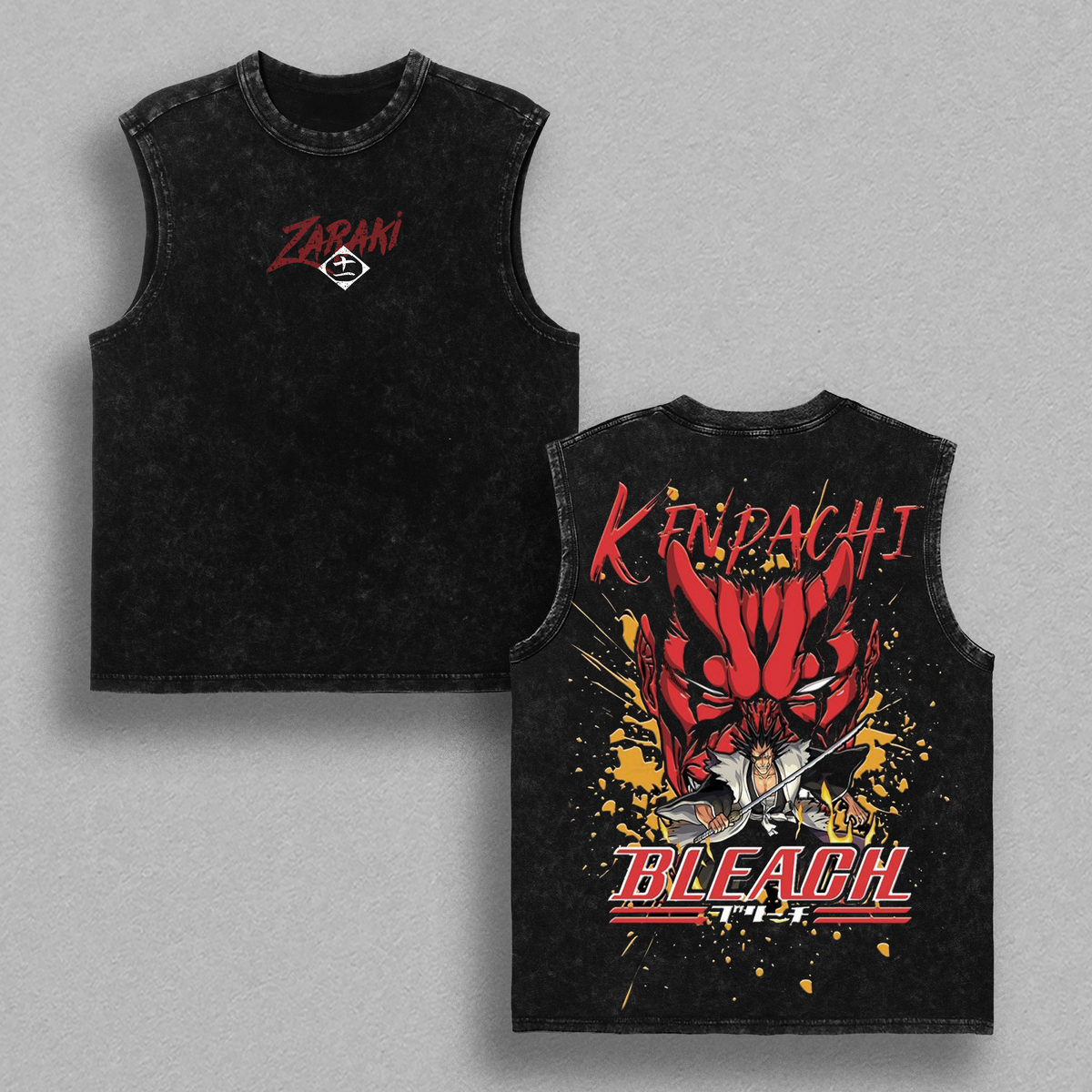 Zaraki Kenpachi Bleach T-Shirt, Vintage Washed Anime Graphic Tee, Back Print Oversized Heavyweight Cotton Shirt, Japanese Anime Streetwear, Unisex Fashion, Gift for Bleach Fans